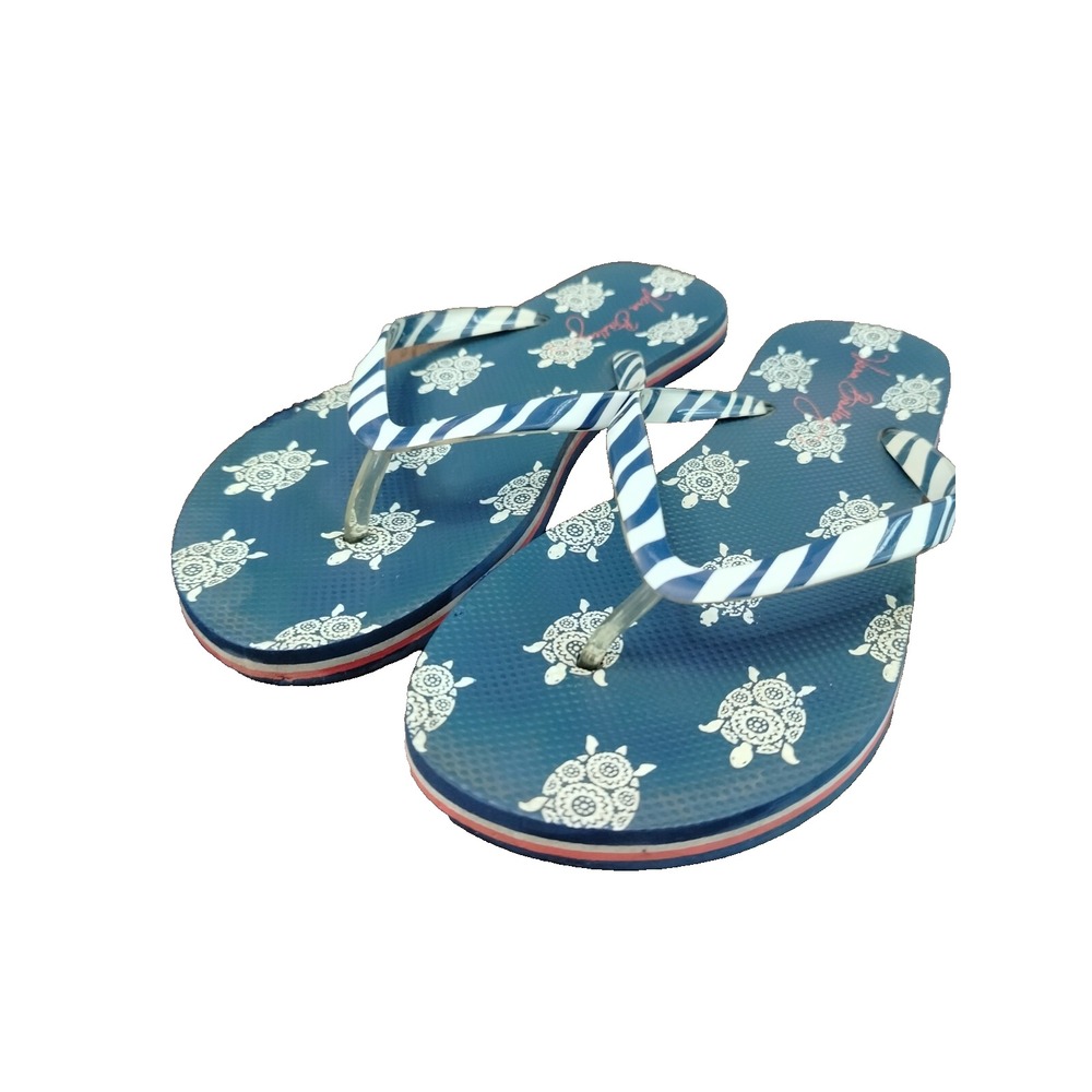 Vera Bradley Womens Flip Flop Thong Sea Turtle Print Striped Strap Blue Size 7-8